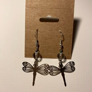 Handmade Silver Dragonfly Charm Beaded Earrings